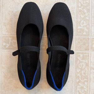 Rothy's Black Mary Jane Flats with Blue Heel Trim
